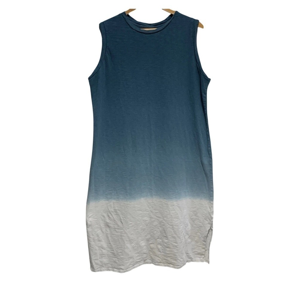 Universal Thread Ombre Sleeveless Cotton T-Shirt Dress 1X Blue White Dip Dye